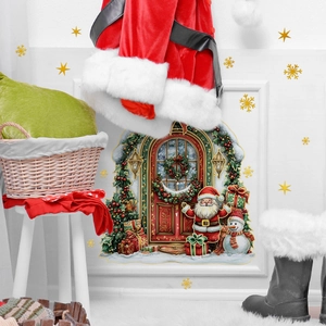 Festliche Weihnachtsaufkleber mit Weihnachtsmann und Schneemann für Zuhause
