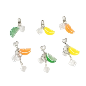 Cute realistic lemon and orange slice keychains with ice cube pendants for school bags