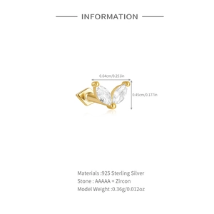 Detailed spec sheet for 925 sterling silver gold crown earring with AAAAA zircon stones