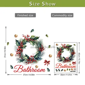 Größentabelle für Weihnachts-Wandaufkleber mit Beeren, Glocken und Bathroom-Schriftzug