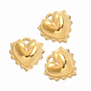 Heart Pendant 304 Stainless Steel Sunburst Halo Sacred Heart Charm For DIY Necklace Bracelet Making Simple Style Jewelry