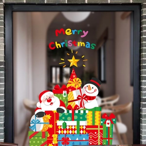 Christmas window decals with Santa Claus and snowman stickers for festive glass decoration