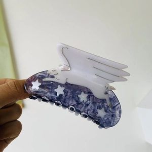 Chic purple marble star acetate claw clip featuring unique Pegasus silhouette design