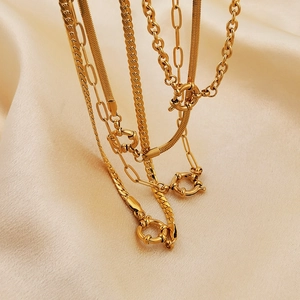 Minimalist Stainless Steel Necklace Gold Plated Blade Paperclip Chain With Large Spring Buckle Fashion Women Jewelry