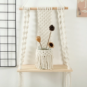 Handmade macrame wall hanging shelf bohemian cotton rope storage for home decor