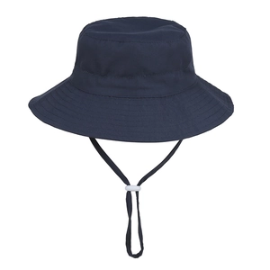 Classic navy blue kids sun hat with adjustable windproof chin strap for outdoor