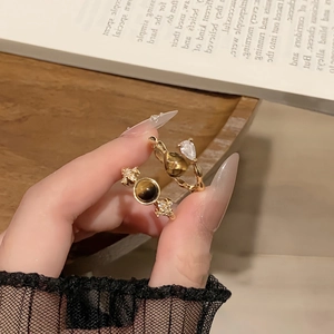 18k gold plated tiger eye ring set with vintage teardrop and round stone design