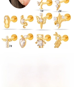 Detail of G23 titanium labret studs with zircon inlays and 1.2x8mm specifications