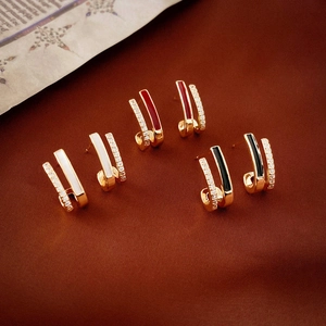 Layered Geometric Stud Earrings For Women With Zircon Enamel And Silver Earring Post French Minimalist Style
