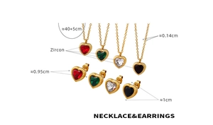 Detailed size specifications for heart zircon necklace and earrings jewelry set