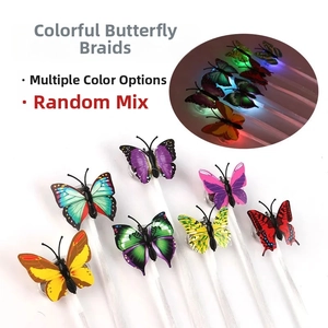 Detail of LED fiber optic butterfly hair clip showing colorful wings and light effect