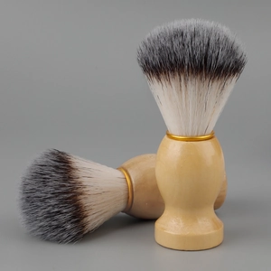 Mens shaving brush set with ergonomic wood handle and soft synthetic tricolor bristles