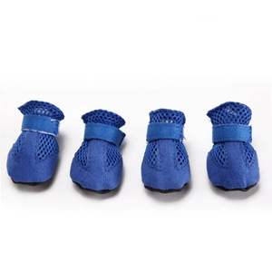 Blue mesh breathable dog shoes with anti-slip soles for summer walking and running
