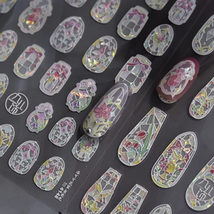 Rococo stained glass nail art stickers with shell pearl luster finish and butterfly patterns