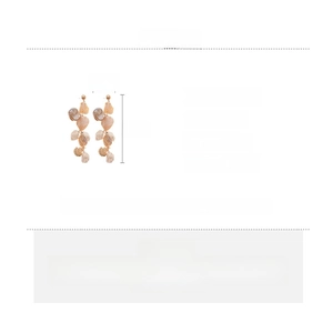 Detailed spec sheet showing shell tassel earrings size 11x4.5cm and alloy material details