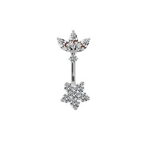 Piercing de nombril en argent avec motif de feuille de fleur et cristaux de zircone