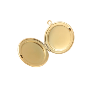 Round gold stainless steel locket necklace with mirror finish and open hinge display