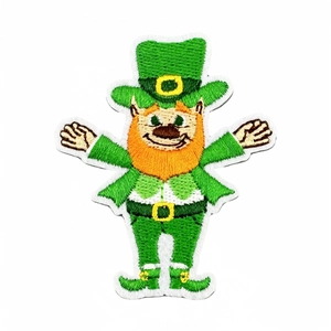 St. Patrick's Day Leprechaun embroidered patch in green for festive clothing decor