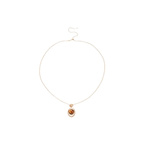 Tiger eye stone pendant necklace with gold chain and zircon halo for daily wear