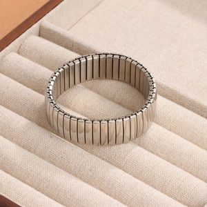 Elastic stainless steel stretch bracelet in polished silver finish for men and women