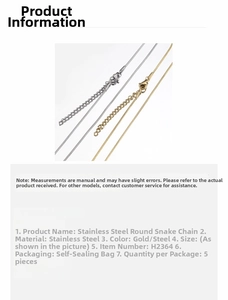 Detailed view of 5-piece stainless steel snake chains with lobster clasps and extenders