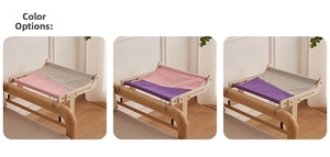 Adjustable solid wood cat hammock window perch in three assorted pastel canvas colors