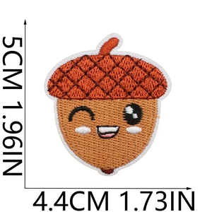 Detailed view of acorn embroidery patch showing 5cm x 4.4cm size dimensions on white background