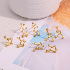 Chic 18K gold plated stainless steel zodiac stud earrings with sparkling crystals
