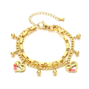 Double-layered gold stainless steel bracelet with Mama heart charm for Mother's Day