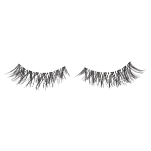 Macro shot of a pair of black natural manga style false eyelashes on white background