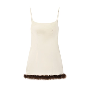 Mini Dress Feather Trimmed Satin Texture Cami Square Neck Backless Elegant Party Slim Fit For Women