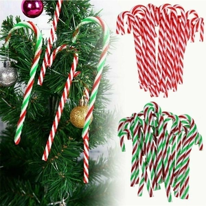 Christmas Candy Cane Hanging Ornaments Plastic Striped Red White Green Twisted Classic Holiday Home Tree Decoration