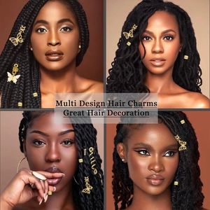 Various golden multi-design hair charms including butterfly and spiral shapes for braids