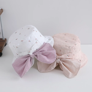 Girls Kids Sun Hat Cotton Blend Neck Flap UV Protection Outdoor Floral Cherry Bucket Hat Adjustable