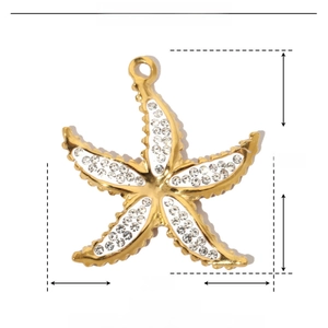 Detailed parameter view of 26mm gold stainless steel starfish pendant with rhinestones