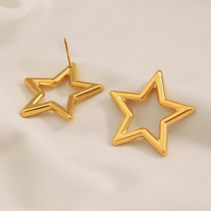 18K gold-plated stainless steel star stud earrings with a hollow minimalist design