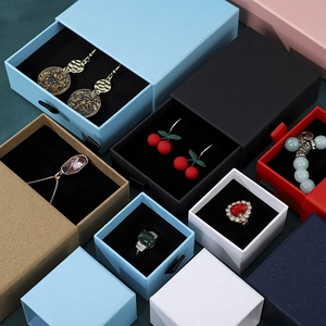 Various colorful drawer jewelry gift boxes for rings earrings and necklaces with foam inserts