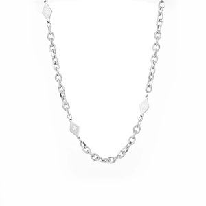 Titanium steel silver necklace with oval chain links and three diamond-shaped cross pendants