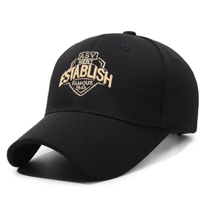 Classic black baseball cap with vintage gold embroidery and structured crown design