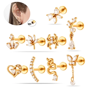 Gioielli Piercing In Acciaio Inossidabile Labret Anelli Labbro Filetto Interno Zircone Ragno Cuore Farfalla Orecchio