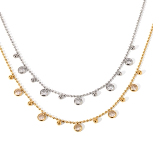 Elegant 18K gold and silver beaded necklaces with sparkling round zircon stone charms