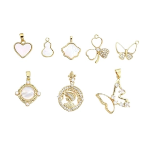 8 types of 18k gold butterfly and heart pendants with white shells for DIY jewelry