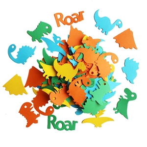 Colorful dinosaur theme paper confetti with volcano and Roar letters for party decor