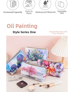 Waterproof PU leather cosmetic bags featuring oil painting floral patterns in four sizes