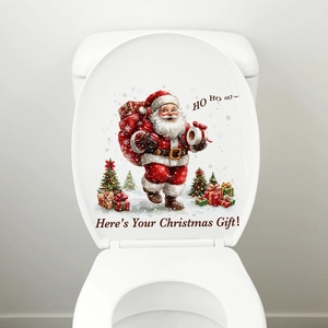 Self-adhesive Santa Claus toilet lid sticker for Christmas bathroom decor with hohoho text