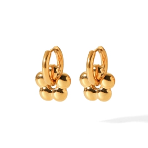 Polished 18K gold plated stainless steel flower drop earrings with five-petal pendant