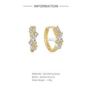 Detailed close-up of 925 sterling silver hoop earrings with AAAAA cubic zirconia stones