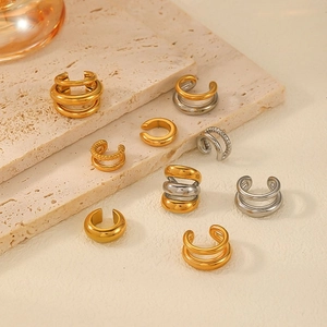 Ear Cuffs Non Piercing Earrings 18K Gold Plated Stainless Steel Multi Layer Geometric Clip On Jewelry For Women