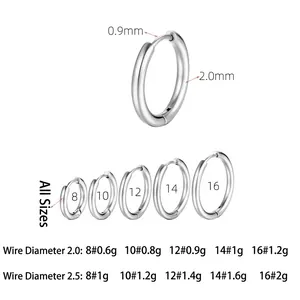 Polished stainless steel hoop earrings for men and women in various sizes and wire diameters