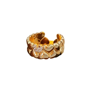Elegant 18k gold plated adjustable heart ring with sparkling zirconia stone accents